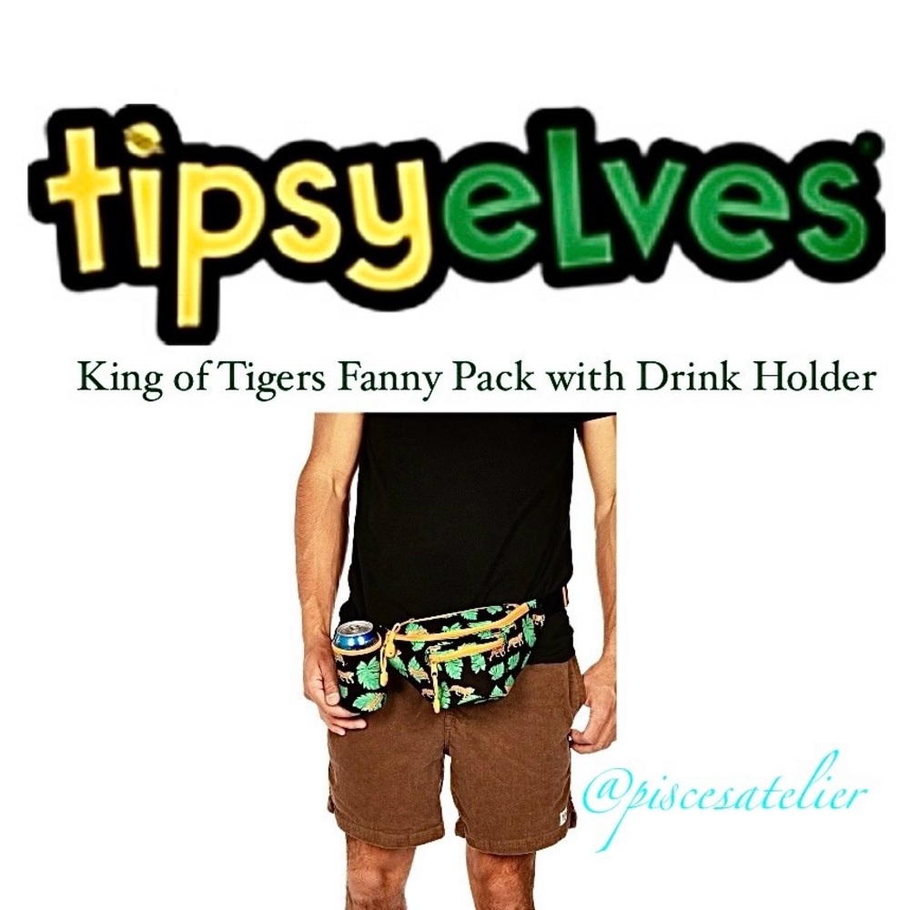 Tipsy Elves King of Tigers Fanny Pack with Drink Holder Bag in Black